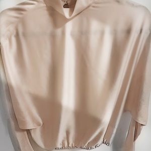 Satin look, light pink blouse. Casual chic.